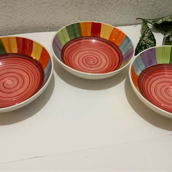3 Beautiful Ceramic salad soup Bowl multicolor 7” geometrical G4 - Picture 5 of 8